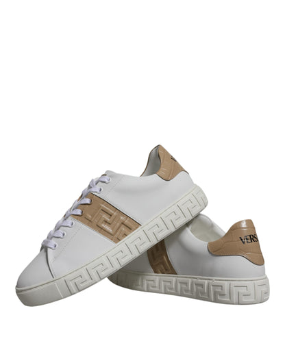 Versace Weiß Braun Greca Print TPU Low Top Herren Sneakers Schuhe