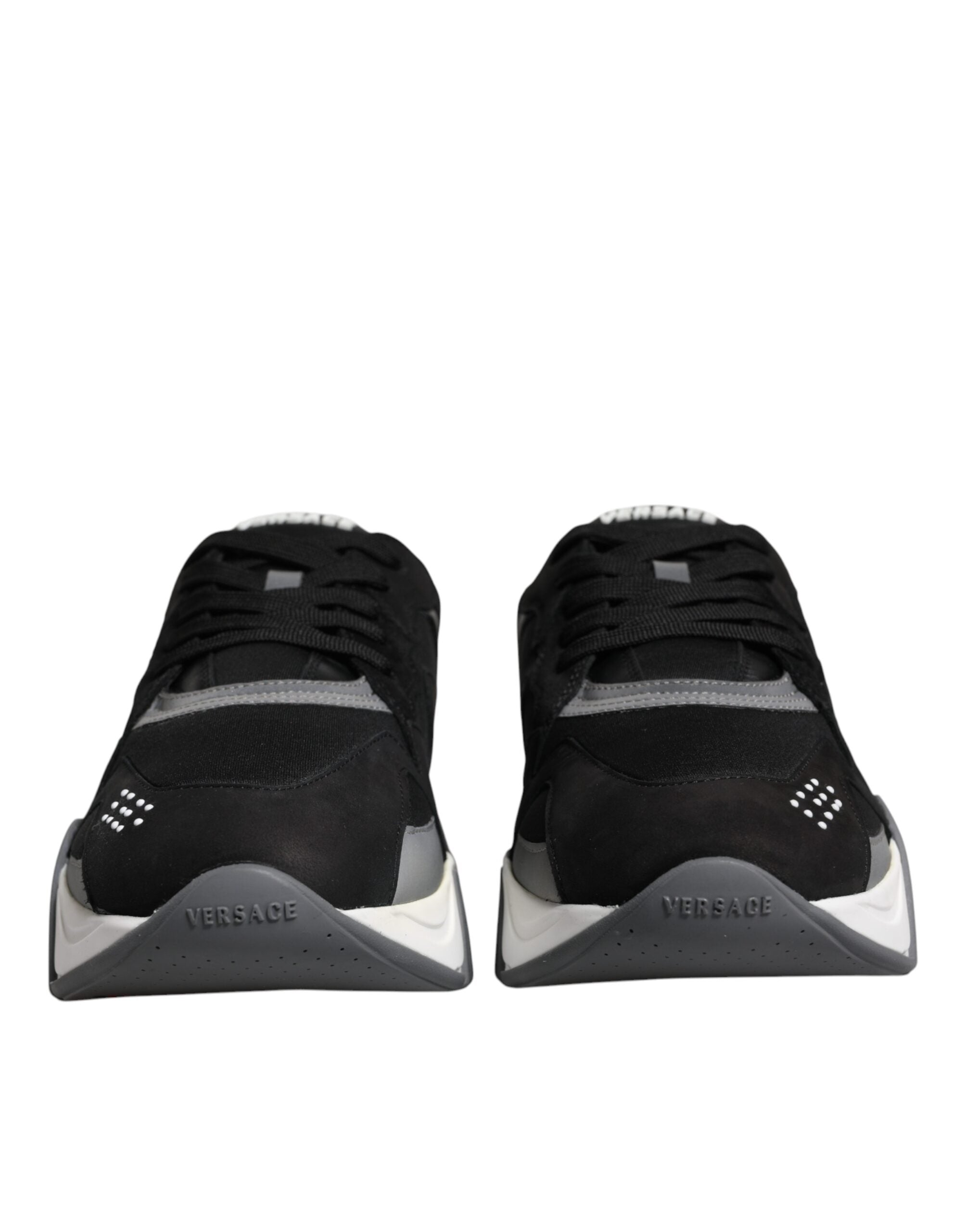 Sneakers basses à plateforme en cuir noir et néoprène Squalo Shoes