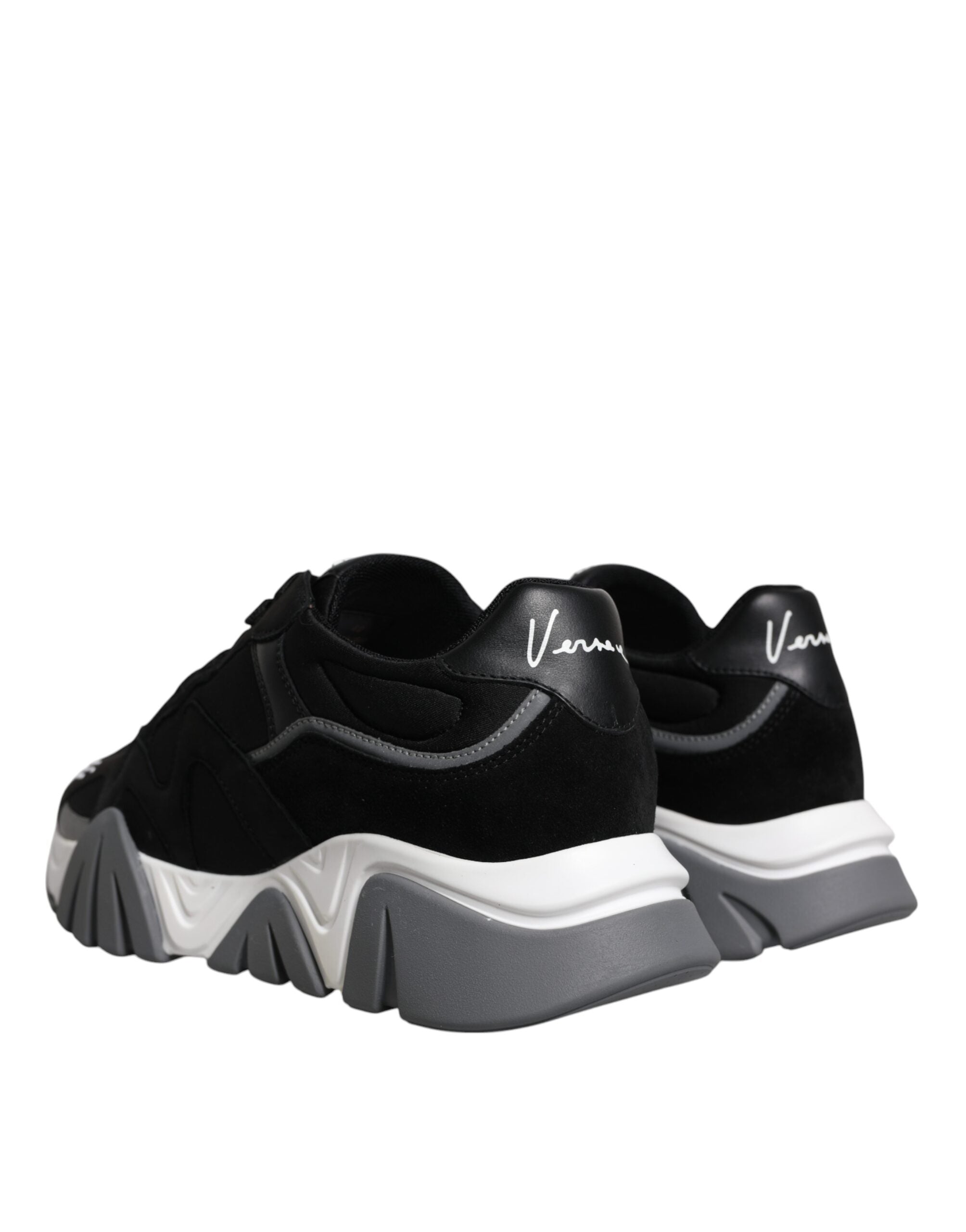 Sneakers basses à plateforme en cuir noir et néoprène Squalo Shoes