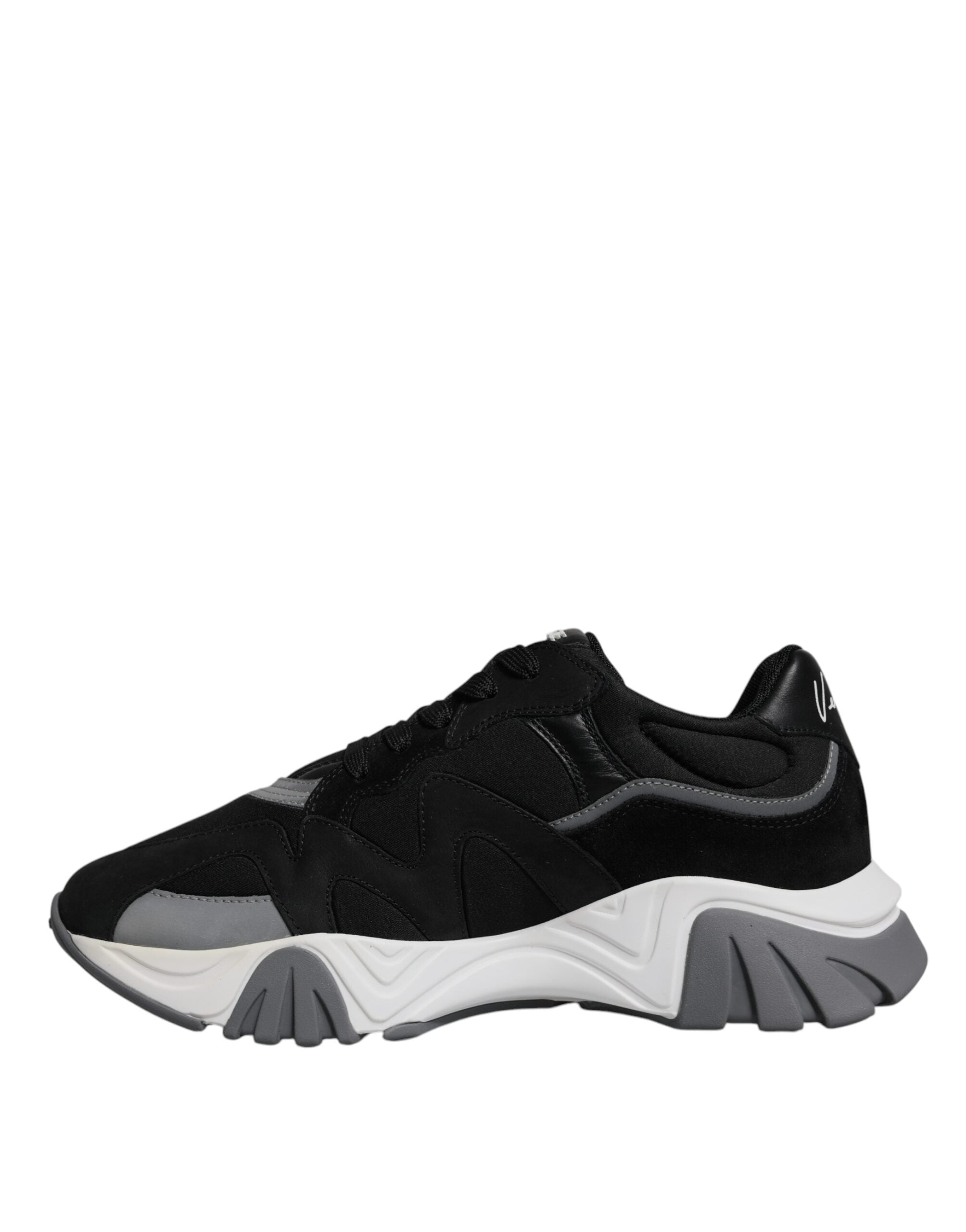 Sneakers basses à plateforme en cuir noir et néoprène Squalo Shoes