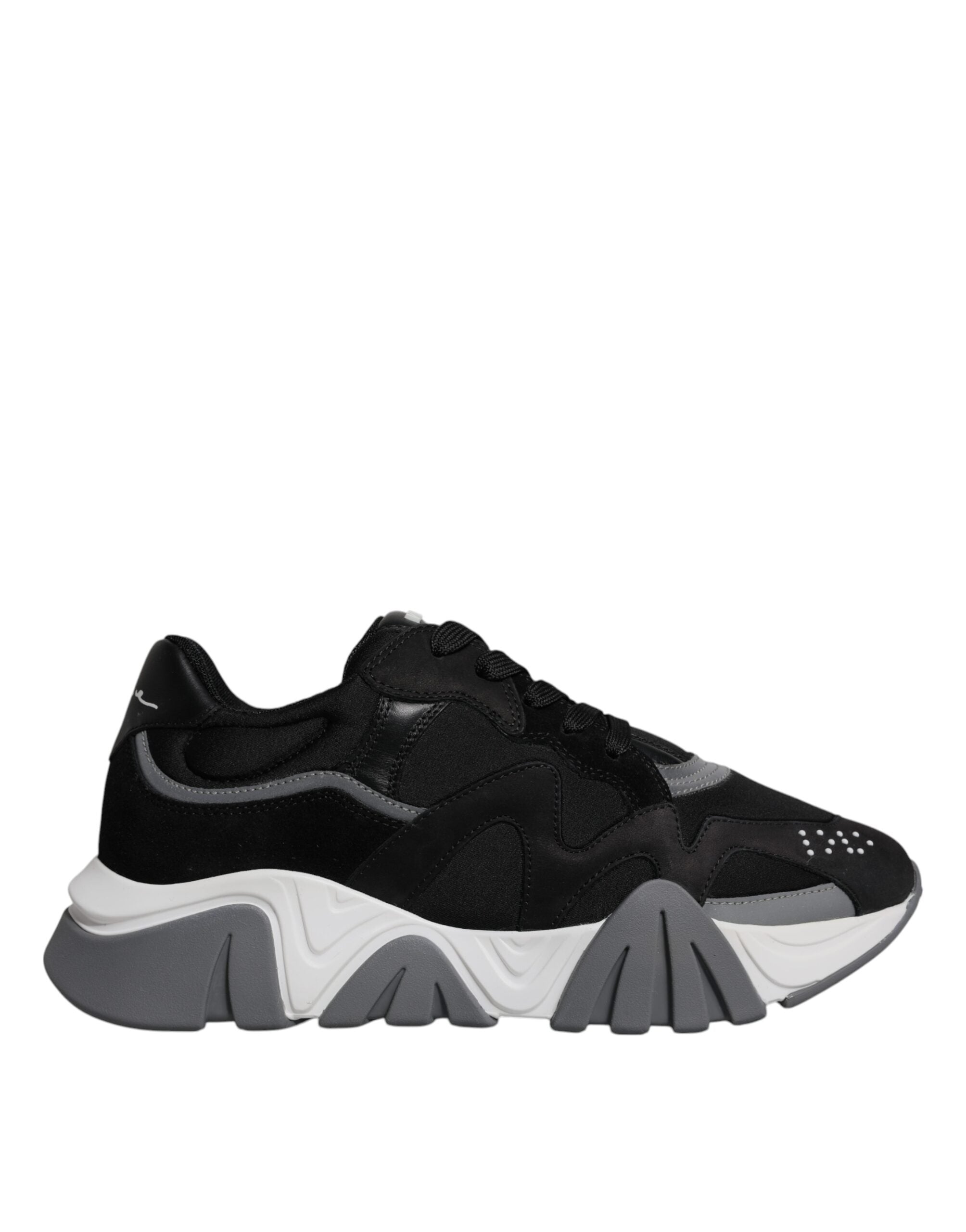 Sneakers basses à plateforme en cuir noir et néoprène Squalo Shoes