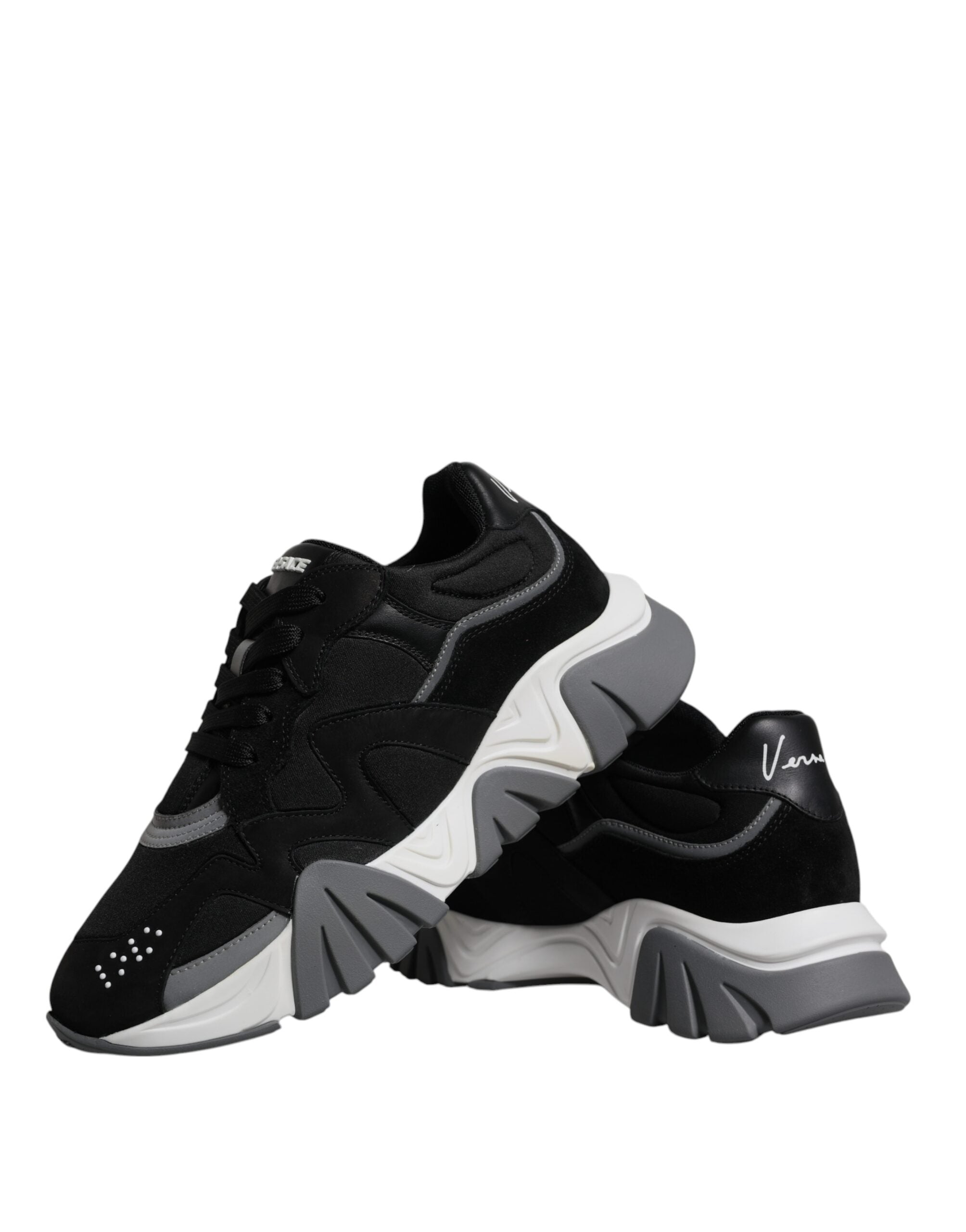 Sneakers basses à plateforme en cuir noir et néoprène Squalo Shoes