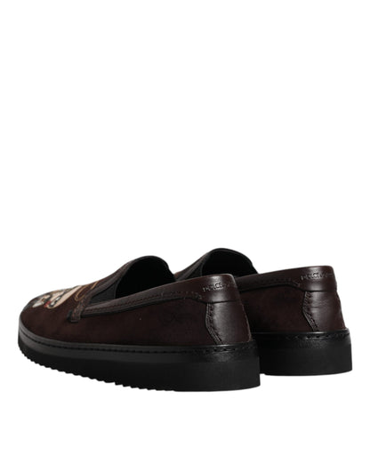 Chaussures plates à enfiler Dolce &amp; Gabbana en daim marron DG Family
