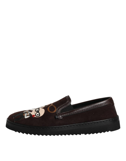 Chaussures plates à enfiler Dolce &amp; Gabbana en daim marron DG Family