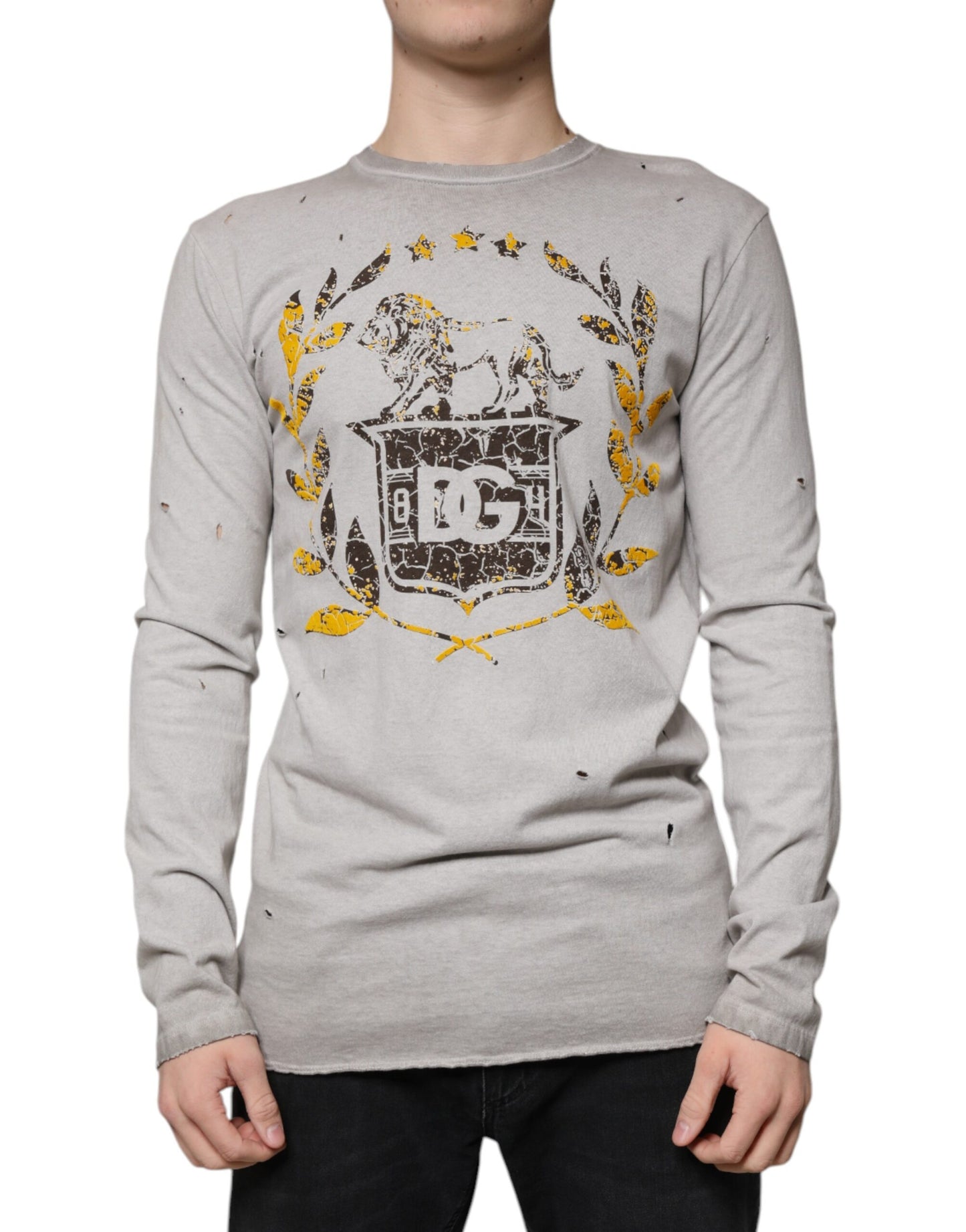 Pull ras du cou en coton imprimé gris Dolce &amp; Gabbana