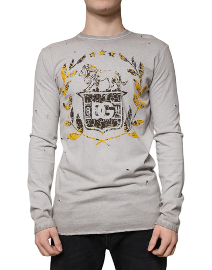 Pull ras du cou en coton imprimé gris Dolce &amp; Gabbana