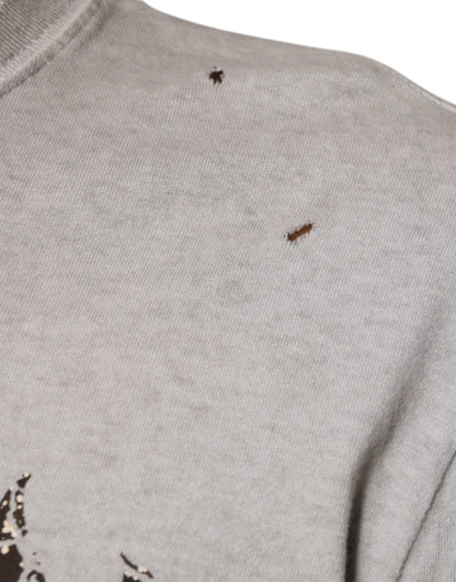 Pull ras du cou en coton imprimé gris Dolce &amp; Gabbana