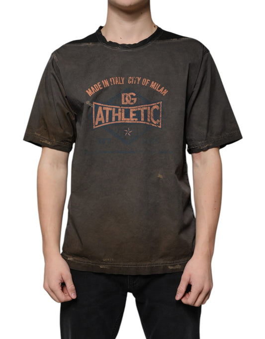 T-shirt col rond en coton à imprimé graphique marron Dolce &amp; Gabbana