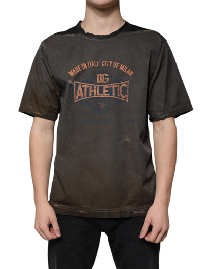 T-shirt col rond en coton à imprimé graphique marron Dolce &amp; Gabbana