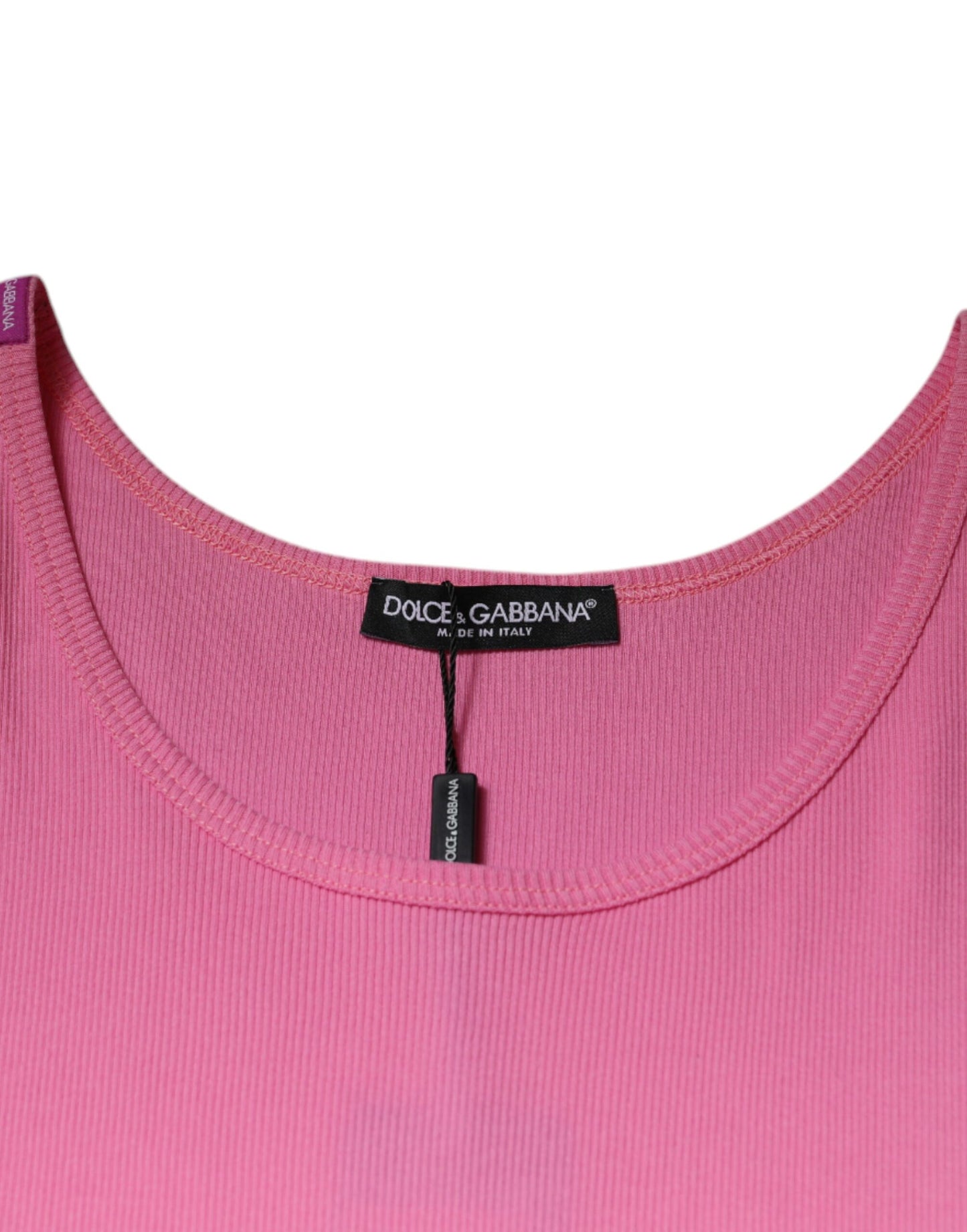 T-shirt sans manches à col rond en coton rose Dolce &amp; Gabbana