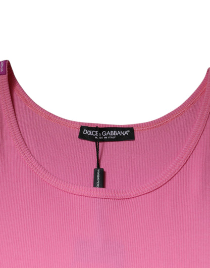 T-shirt sans manches à col rond en coton rose Dolce &amp; Gabbana