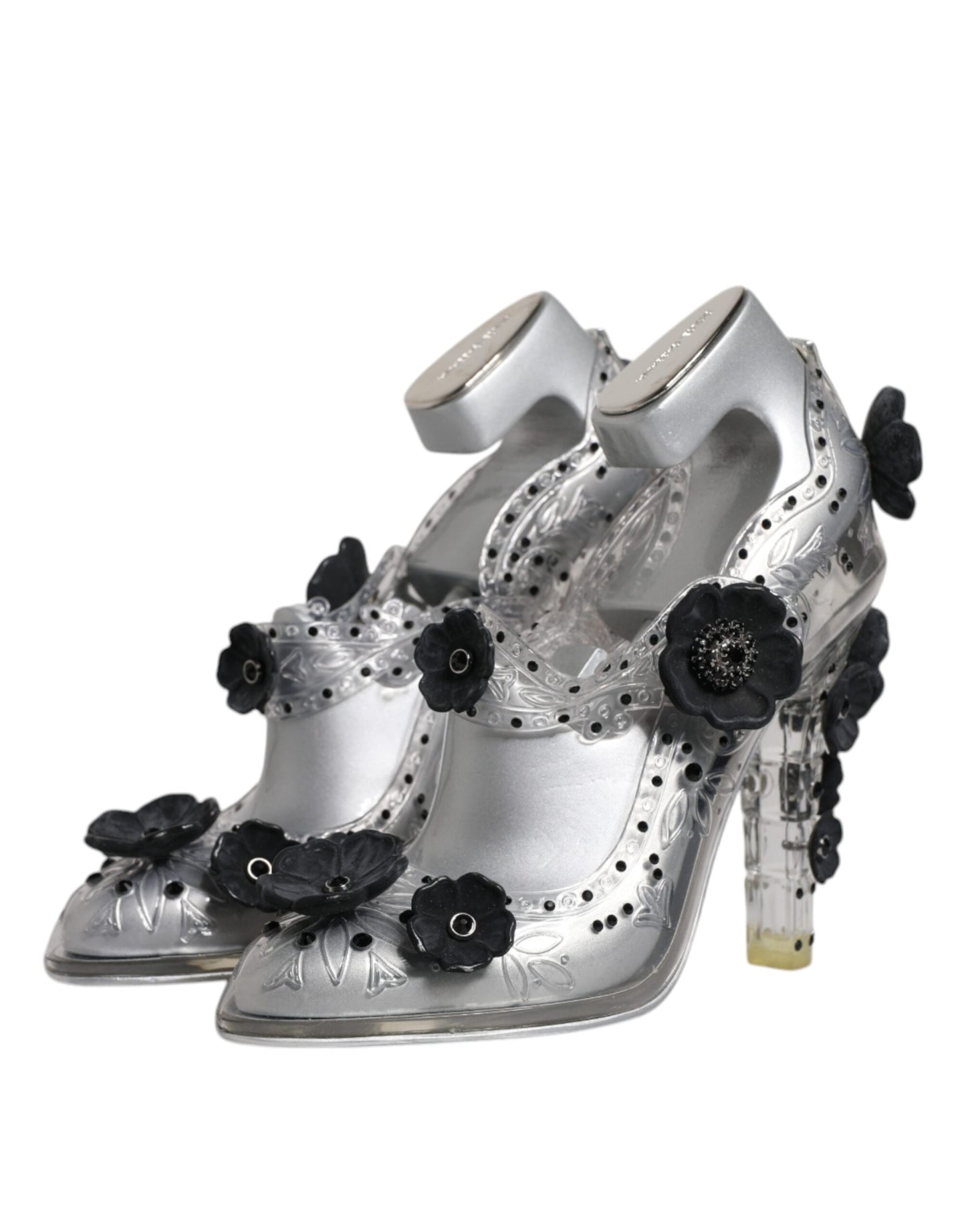 Chaussures à talons Dolce &amp; Gabbana CINDERELLA transparentes à fleurs et cristaux