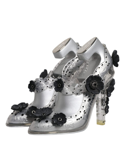 Chaussures à talons Dolce &amp; Gabbana CINDERELLA transparentes à fleurs et cristaux