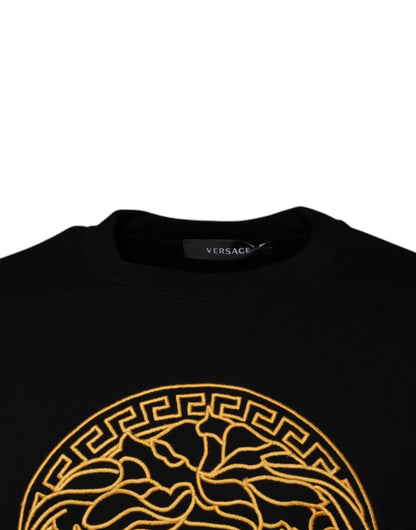 Versace – Schwarzer Pullover mit Rundhalsausschnitt und Medusa-Stickerei