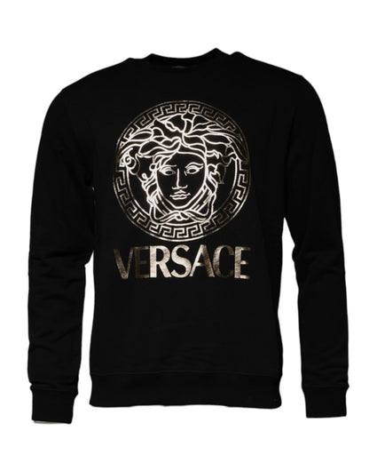 Versace – Schwarzes Medusa-Fleece-Sweatshirt mit Rundhalsausschnitt für Herren