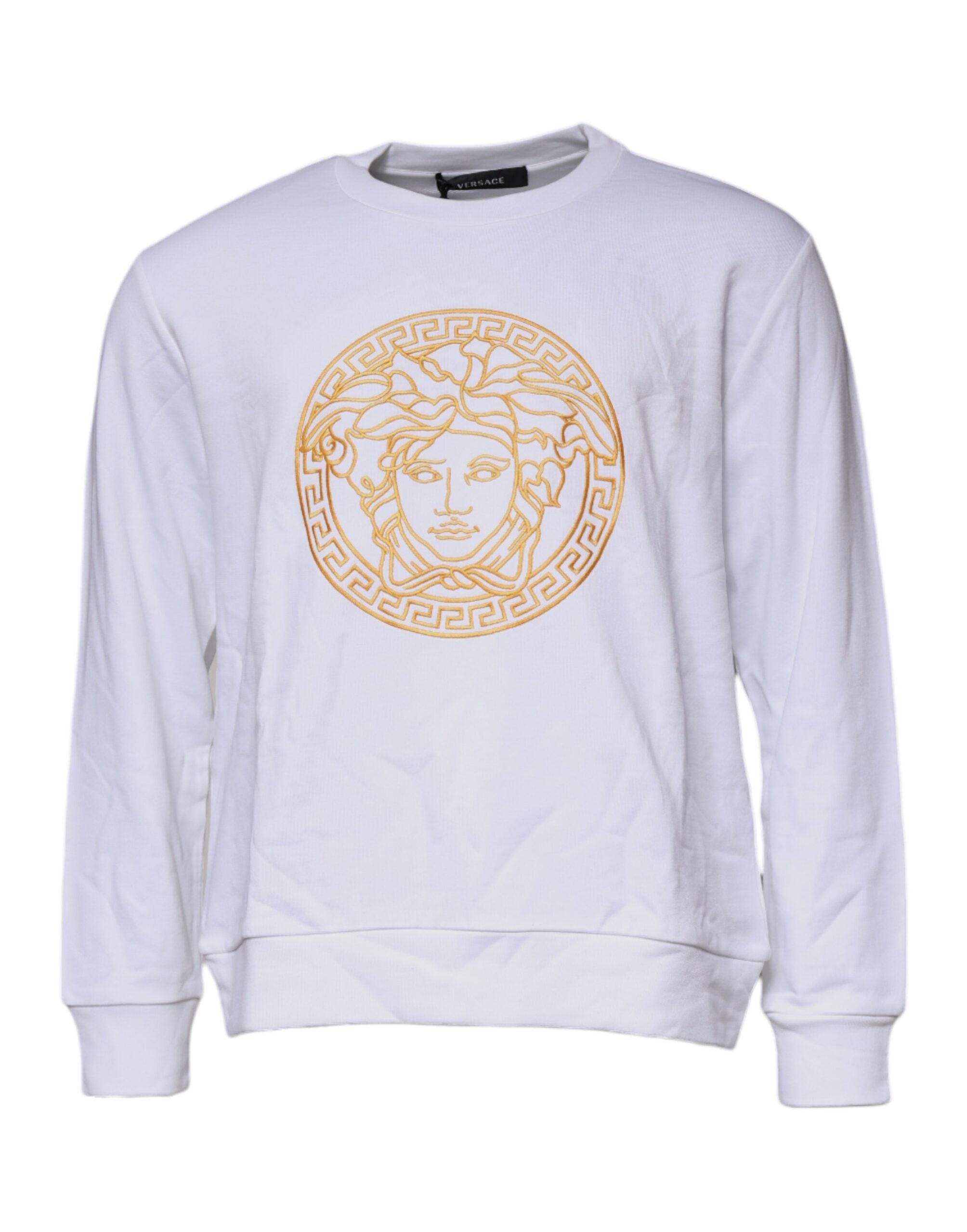 Pull ras du cou blanc brodé Medusa de Versace