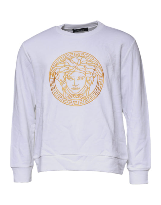 Versace – Weißer Pullover mit Rundhalsausschnitt und Medusa-Stickerei