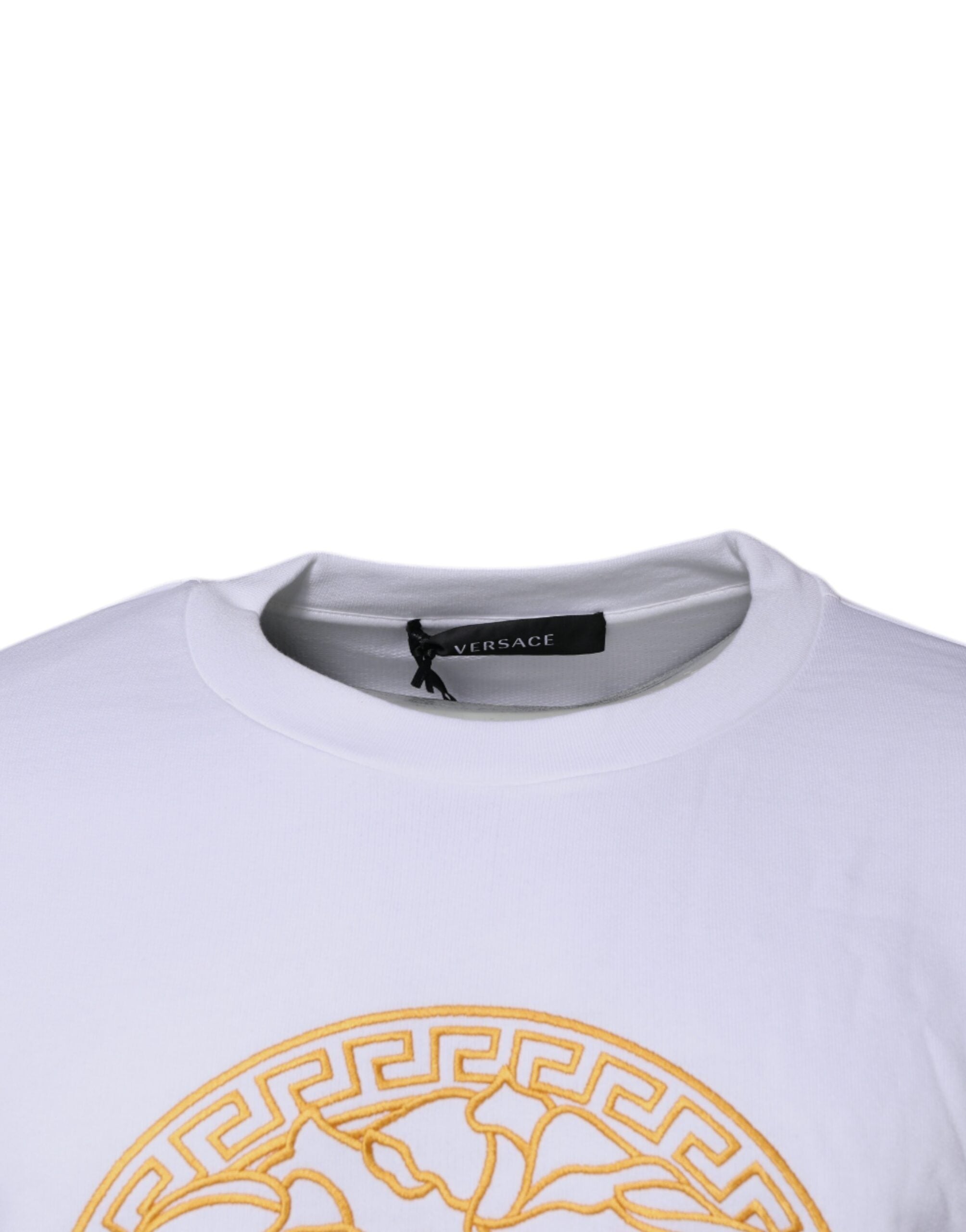 Pull ras du cou blanc brodé Medusa de Versace