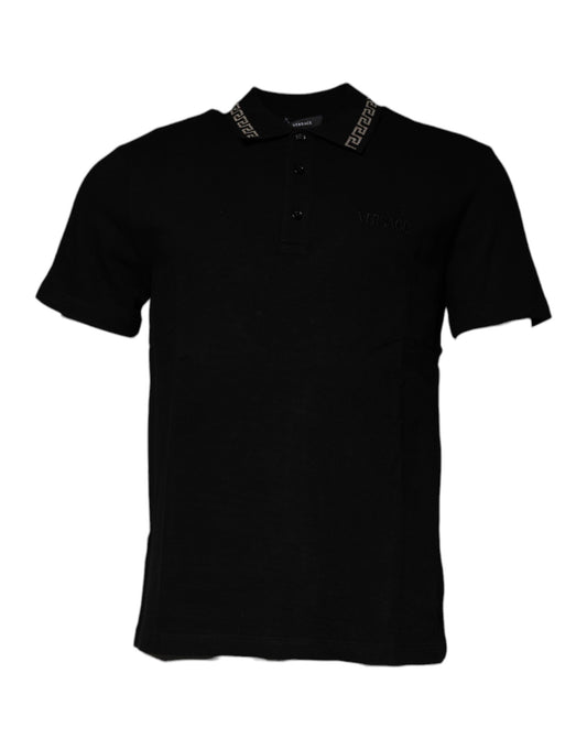 Versace – Schwarzes Poloshirt aus Viskose mit Kragen und kurzen Ärmeln