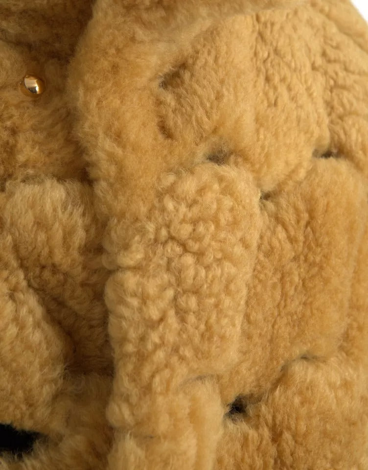 Bottega Veneta - Manteau long en laine jaune Teddy
