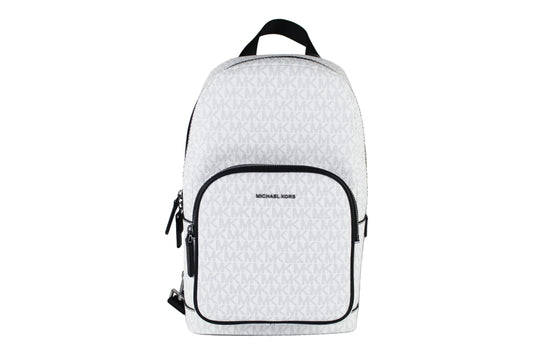 Michael Kors Cooper Sling-Rucksack, mittelgroß, weißer Signature-PVC