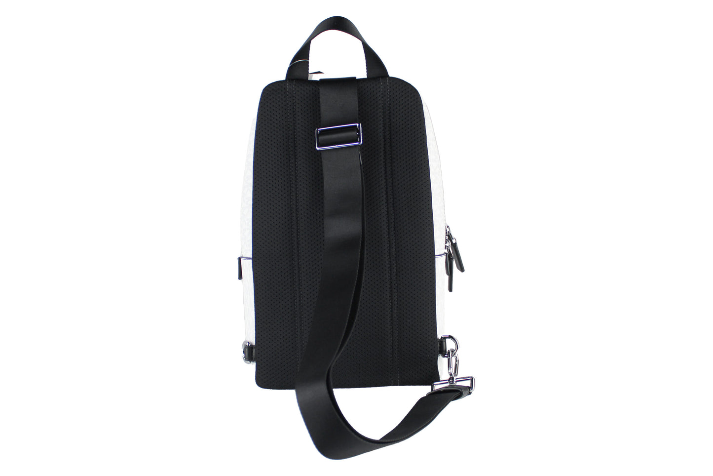 Michael Kors Cooper Sling-Rucksack, mittelgroß, weißer Signature-PVC