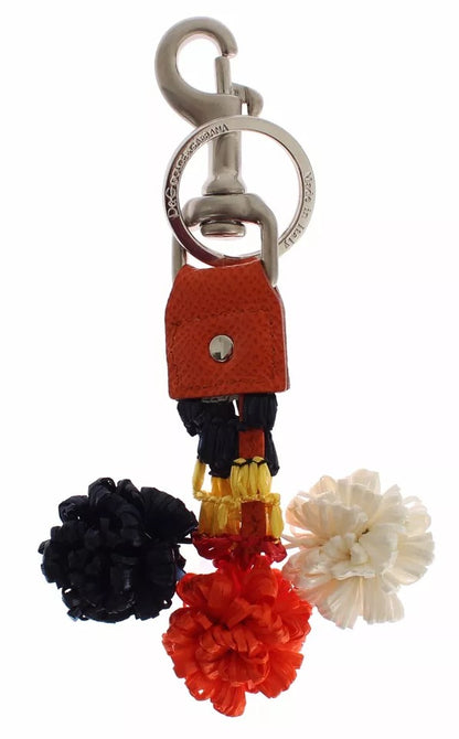 Porte-clés Dolce &amp; Gabbana en cuir raphia marron argenté avec fermoir