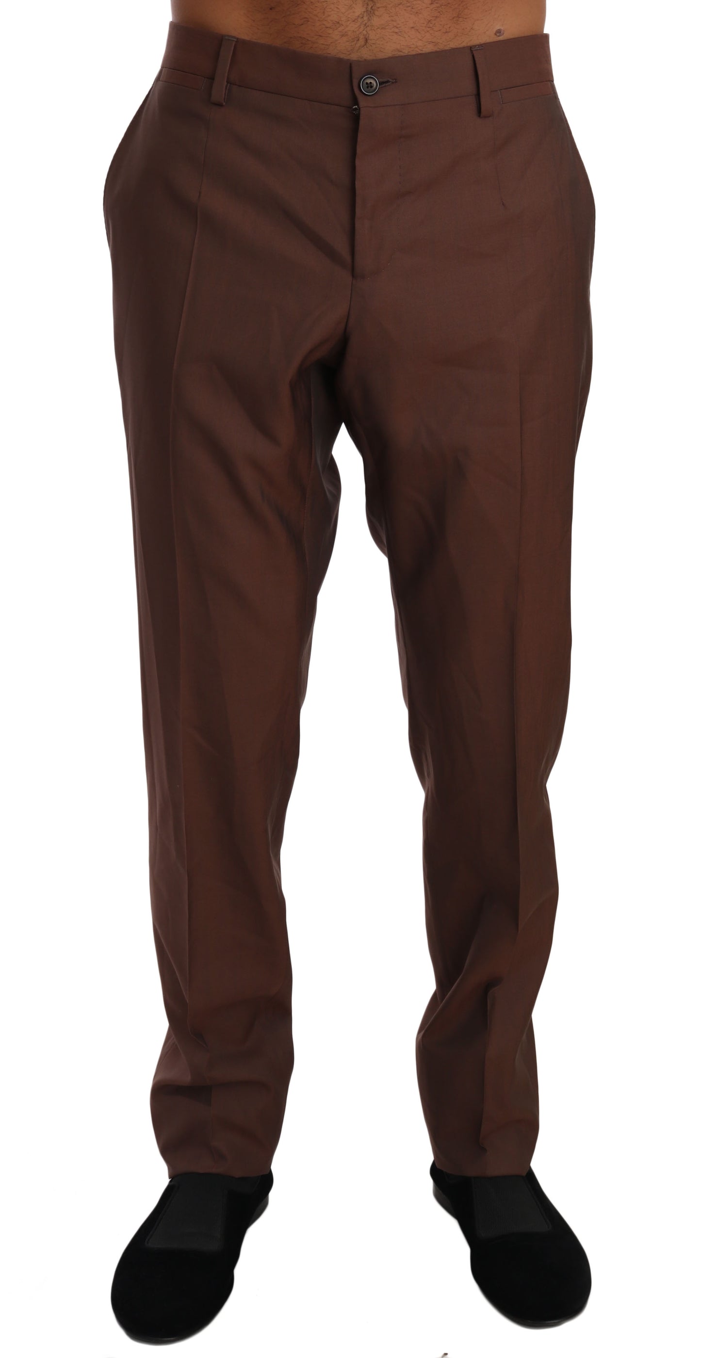Pantalon habillé en laine et soie marron Dolce &amp; Gabbana