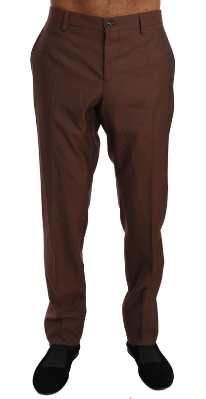 Pantalon habillé en laine et soie marron Dolce &amp; Gabbana