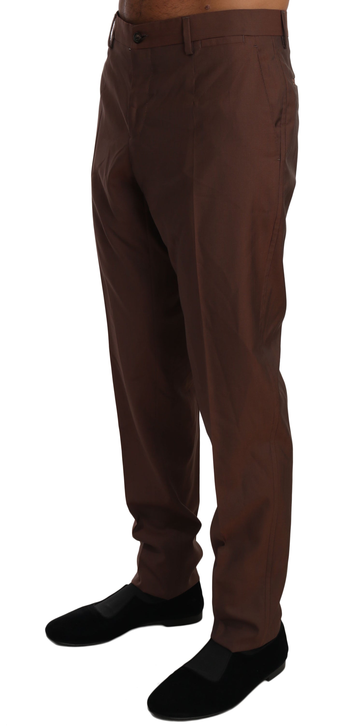 Pantalon habillé en laine et soie marron Dolce &amp; Gabbana