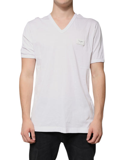 T-shirt à manches courtes et col en V avec logo blanc Dolce &amp; Gabbana