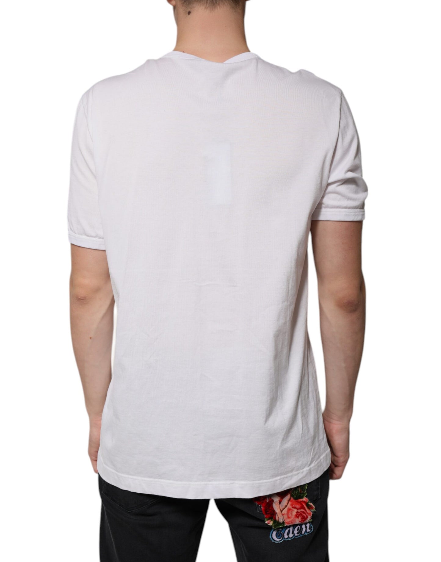 T-shirt à manches courtes et col en V avec logo blanc Dolce &amp; Gabbana