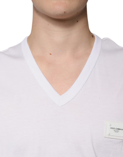 T-shirt à manches courtes et col en V avec logo blanc Dolce &amp; Gabbana