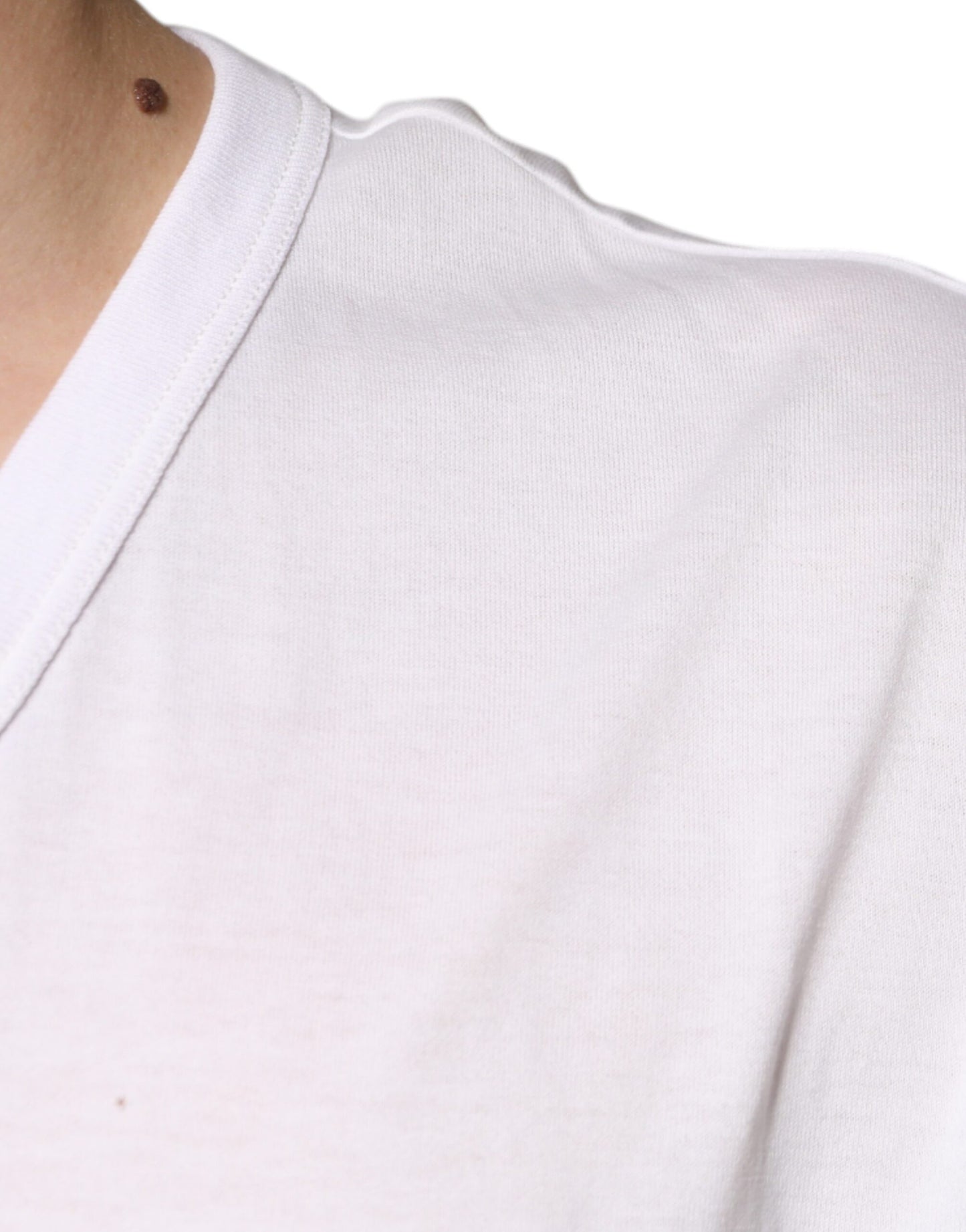 T-shirt à manches courtes et col en V avec logo blanc Dolce &amp; Gabbana