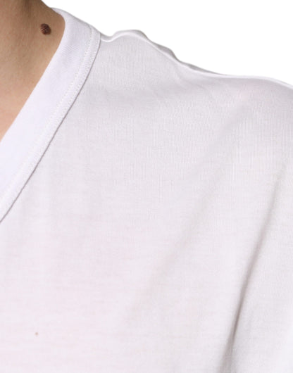 T-shirt à manches courtes et col en V avec logo blanc Dolce &amp; Gabbana