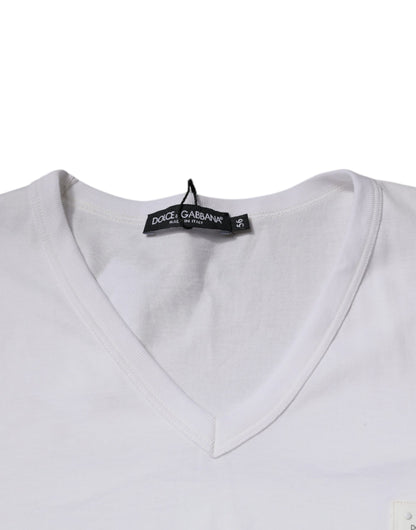 T-shirt à manches courtes et col en V avec logo blanc Dolce &amp; Gabbana