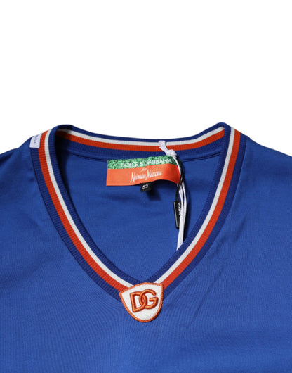 T-shirt à manches courtes et col en V avec logo bleu Dolce &amp; Gabbana