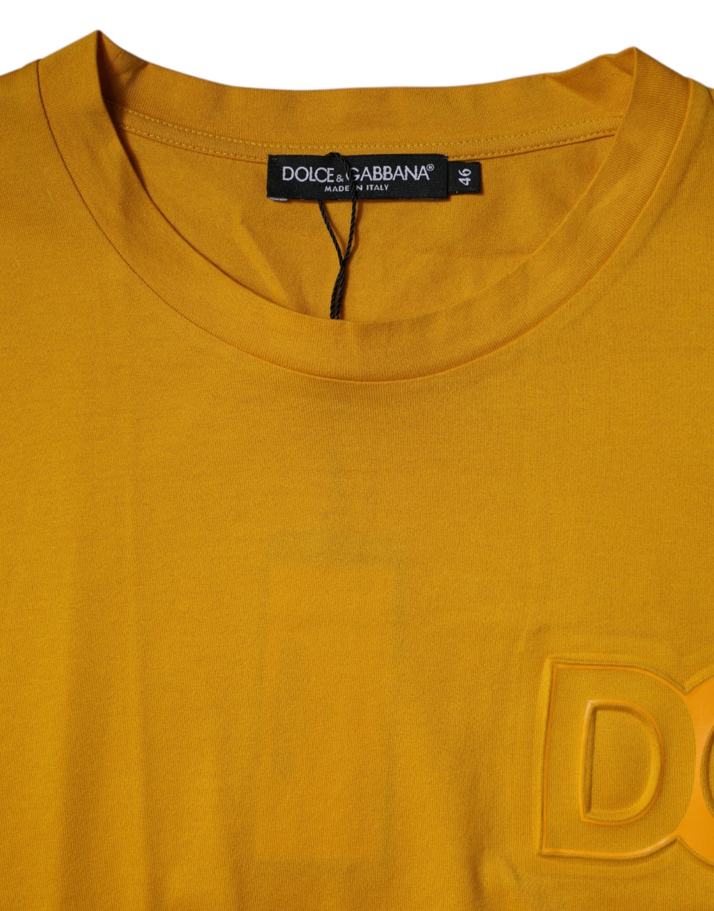 T-shirt à manches courtes et col ras du cou avec logo jaune foncé Dolce &amp; Gabbana