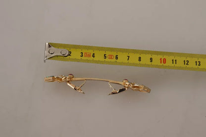 Broche Dolce &amp; Gabbana en argent sterling 925 plaqué or et cristal