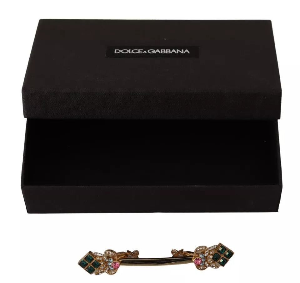 Broche Dolce &amp; Gabbana en argent sterling 925 plaqué or et cristal