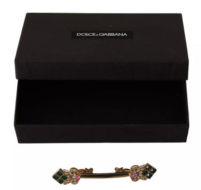 Broche Dolce &amp; Gabbana en argent sterling 925 plaqué or et cristal