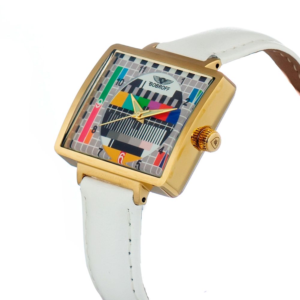 Bobroff-Uhr mit weißem Lederarmband