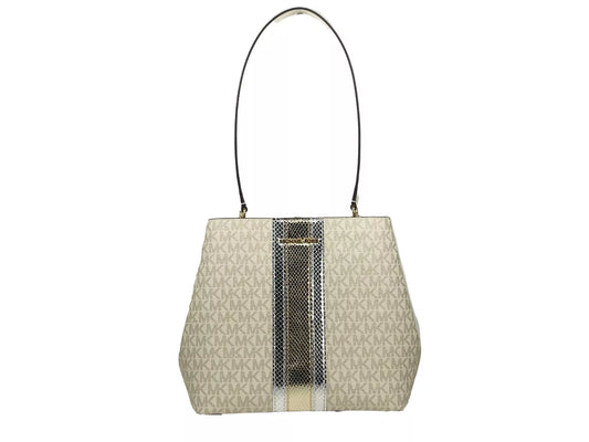 Sac seau à bandoulière Pratt de taille moyenne Michael Kors, couleur or pâle/crème