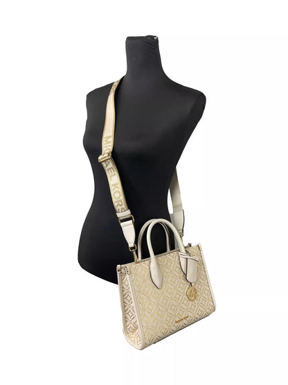 Petit sac fourre-tout à bandoulière zippé Mirella de Michael Kors, crème