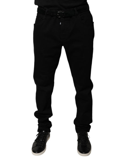 Jean skinny en coton stretch noir avec logo Dolce &amp; Gabbana