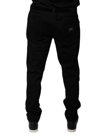 Jean skinny en coton stretch noir avec logo Dolce &amp; Gabbana