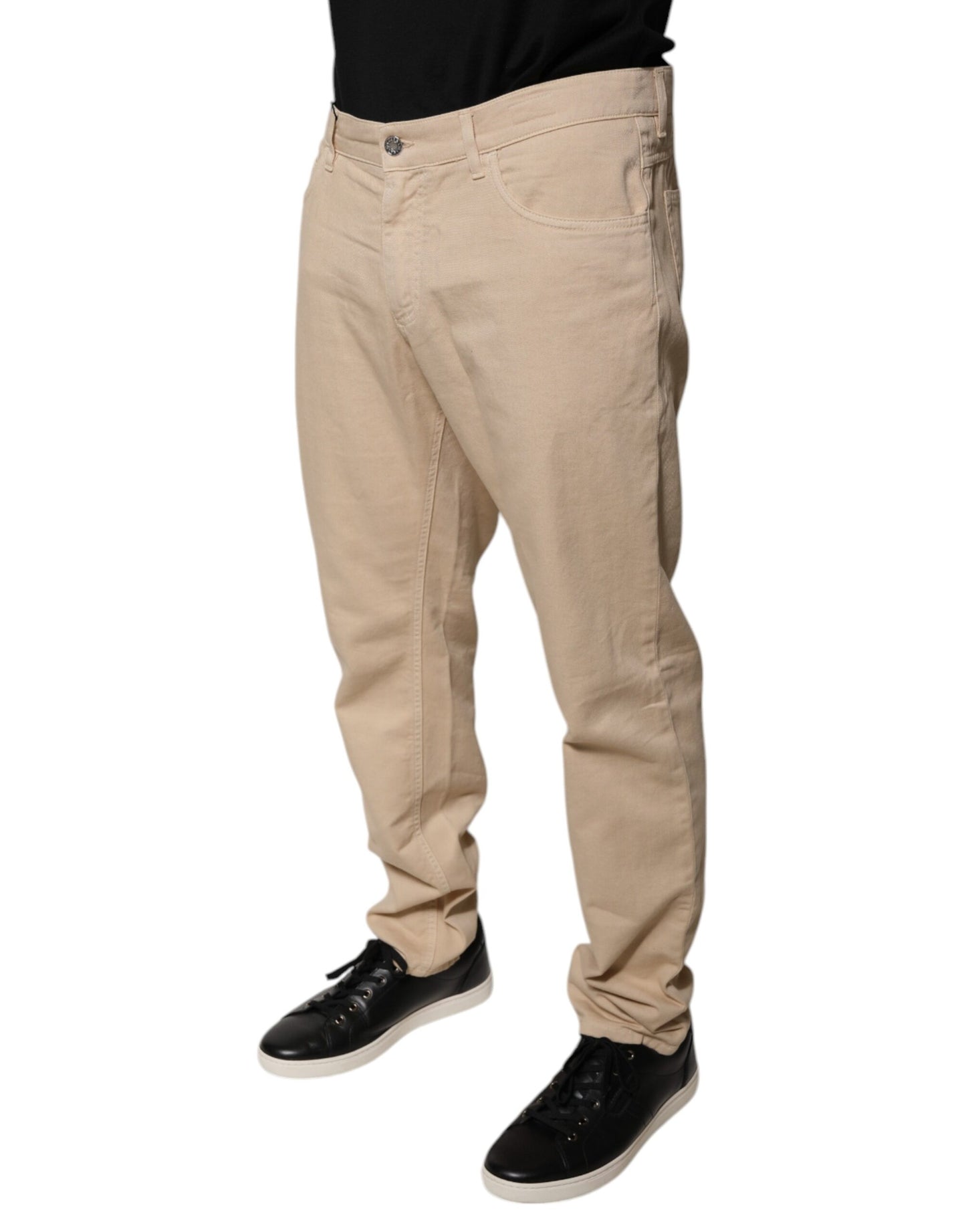 Jean skinny taille moyenne en coton beige Dolce &amp; Gabbana