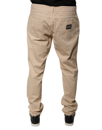 Jean skinny taille moyenne en coton beige Dolce &amp; Gabbana