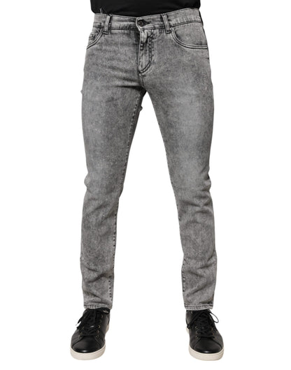 Jean slim en coton gris Dolce &amp; Gabbana avec plaque logo