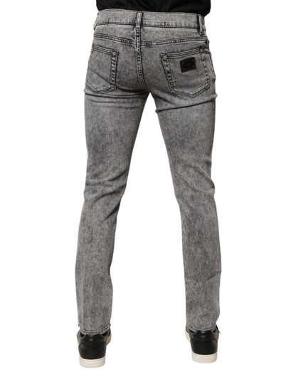 Jean slim en coton gris Dolce &amp; Gabbana avec plaque logo